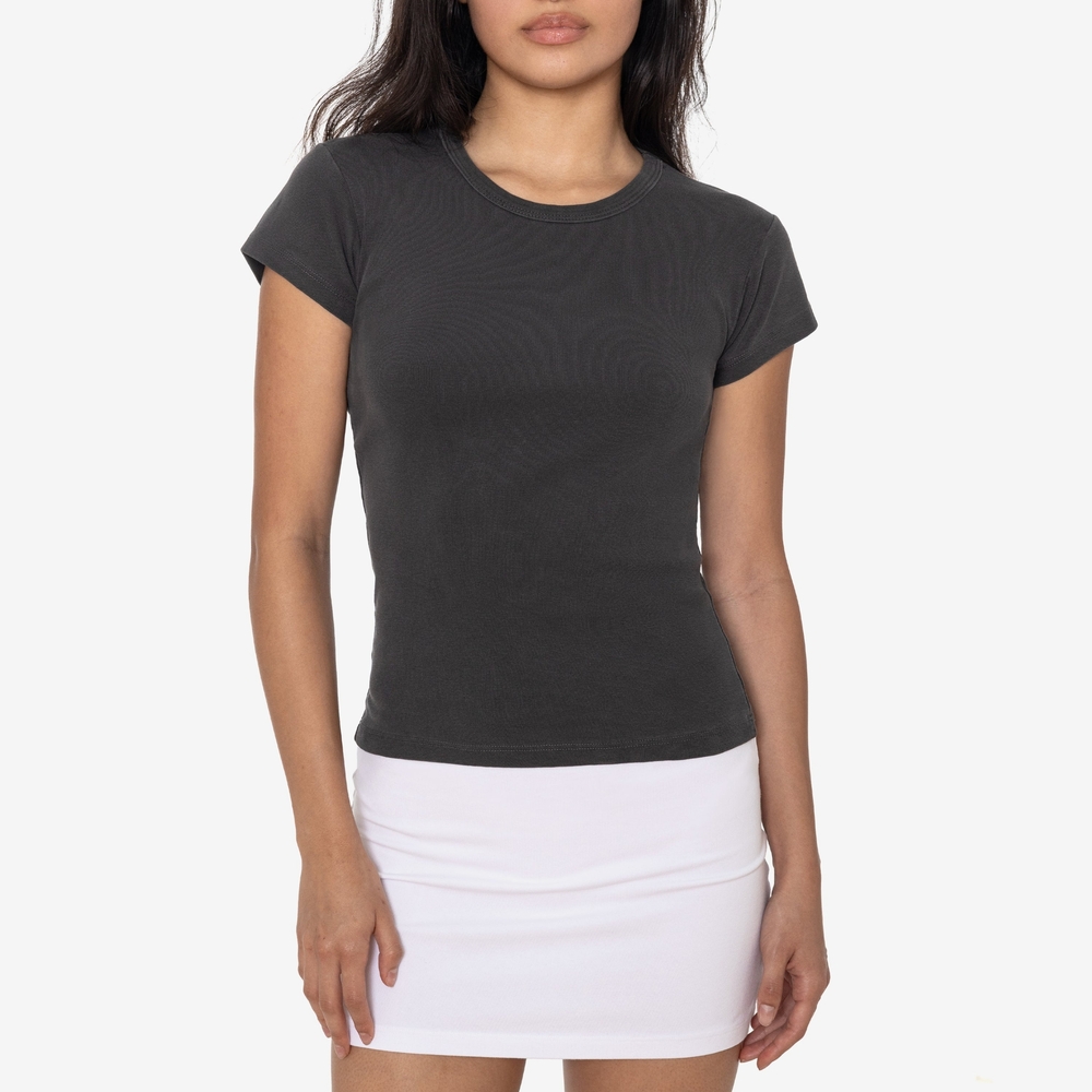 100% Cotton Los Angeles Apparel Charcoal Baby Rib Tee